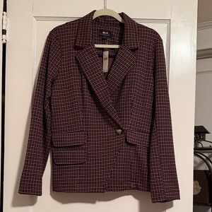 Maeve by Anthropology Burgundy Checkered Blazer